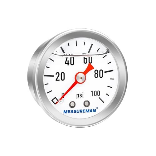 MEASUREMAN 1-1/2" Dial Size, 304 Stainless Steel case, Liquid Filled Fuel Pressure Gauge, 0-100Psi, 3-2-3%, 1/8" NPT Center Back Mount - Image 2
