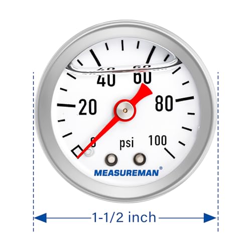 MEASUREMAN 1-1/2" Dial Size, 304 Stainless Steel case, Liquid Filled Fuel Pressure Gauge, 0-100Psi, 3-2-3%, 1/8" NPT Center Back Mount - Image 4