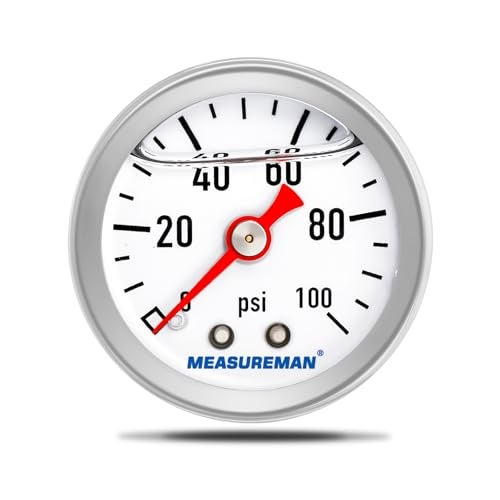 MEASUREMAN 1-1/2" Dial Size, 304 Stainless Steel case, Liquid Filled Fuel Pressure Gauge, 0-100Psi, 3-2-3%, 1/8" NPT Center Back Mount - Image 1