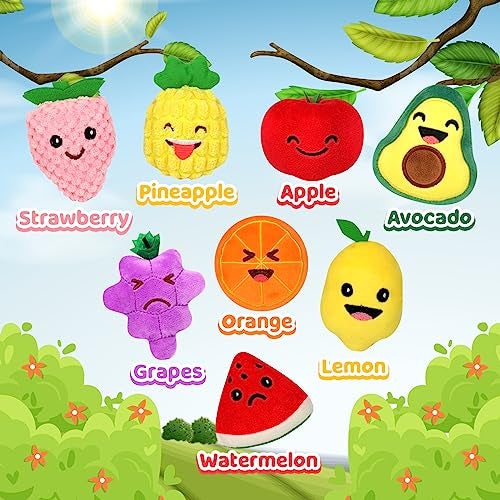 OLEOLETOY Sensory Toys for Kids, 8 Pack Mini Fruit Soft Stuffed Plush Toy for Girls or Boys as Party Decorations, Toddler Pretend Play Kitchen Food, Strawberry, Avocado, Pineapple and Orange - Image 4