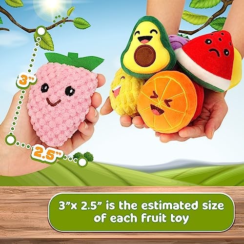 OLEOLETOY Sensory Toys for Kids, 8 Pack Mini Fruit Soft Stuffed Plush Toy for Girls or Boys as Party Decorations, Toddler Pretend Play Kitchen Food, Strawberry, Avocado, Pineapple and Orange - Image 2