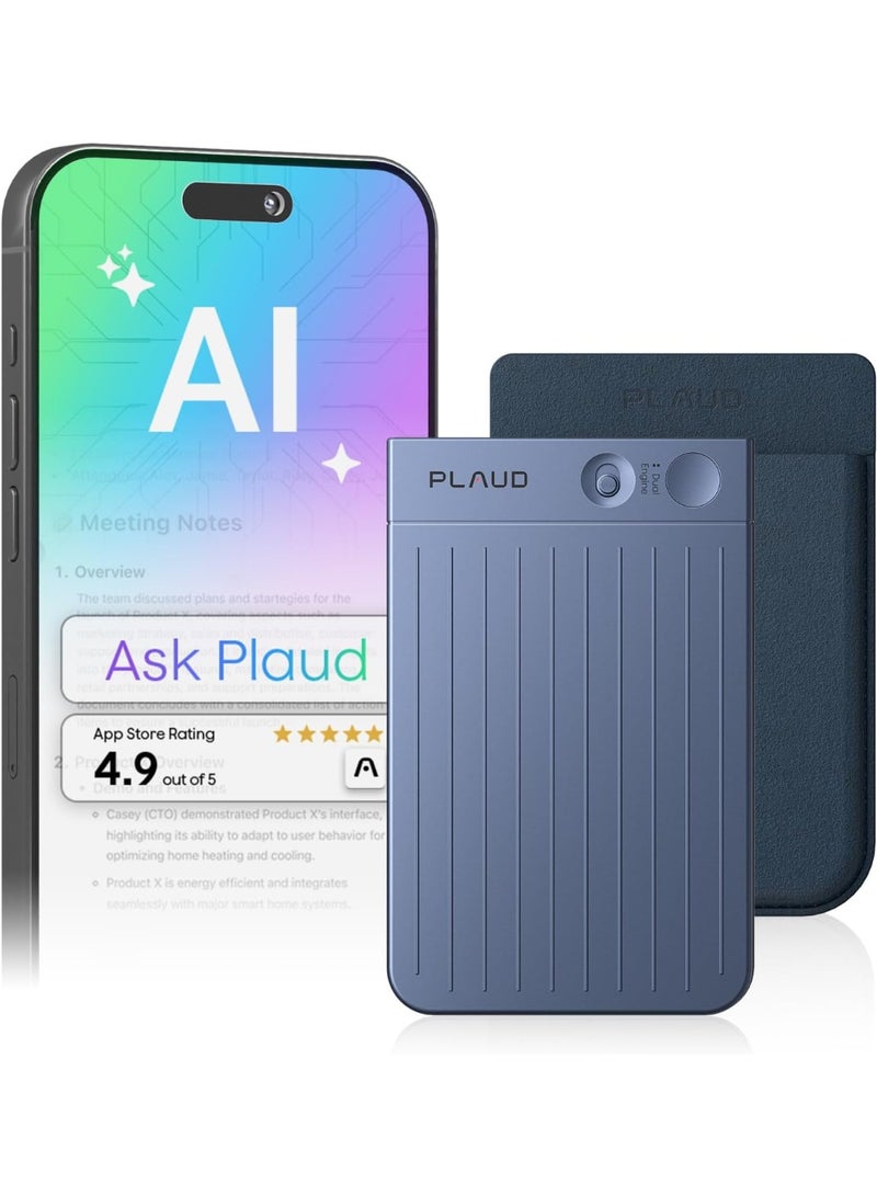 PLAUD مسجل صوت PLAUD NOTE AI، تحكم عبر التطبيق، نسخ وتلخيص مدعوم من Chat GPT، يدعم 57 لغة، 64GB، مسجل صوت للمكالمات، الاجتماعات، المقابلات، أزرق داكن - Image 1