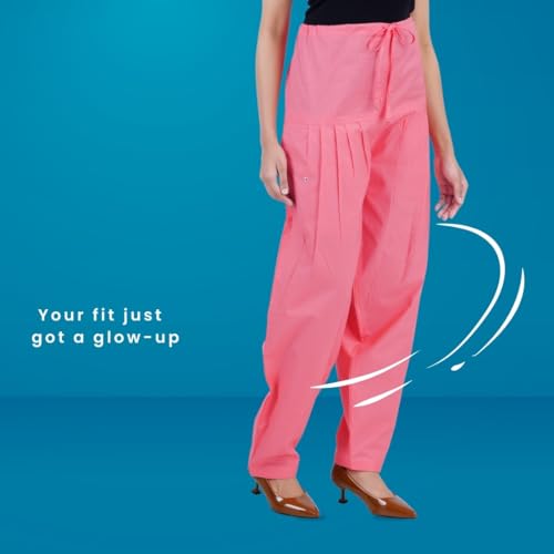 Happy Bunny Cotton Salwar Pant for Women, Modern Semi Patiala Ethnic Trousers with Drawstring, Comfortable Office Home Wear Ladies Pants (LG, Shell Pink) - Image 3