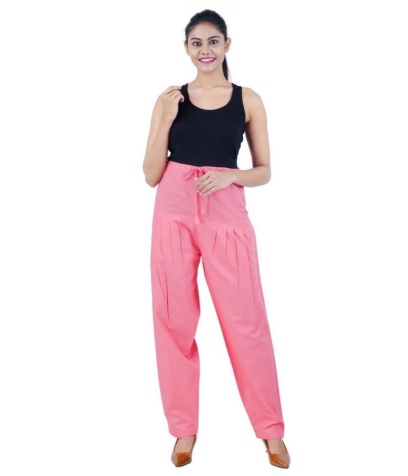 Happy Bunny Cotton Salwar Pant for Women, Modern Semi Patiala Ethnic Trousers with Drawstring, Comfortable Office Home Wear Ladies Pants (LG, Shell Pink) - Image 1