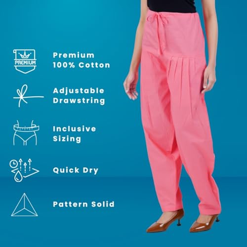 Happy Bunny Cotton Salwar Pant for Women, Modern Semi Patiala Ethnic Trousers with Drawstring, Comfortable Office Home Wear Ladies Pants (LG, Shell Pink) - Image 2