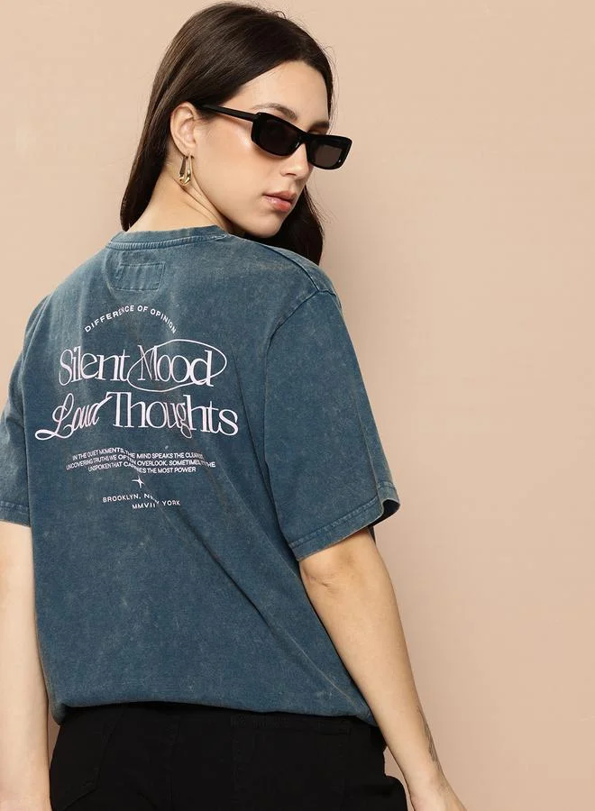 Difference of Opinion Women Oversized Washed Printed T-Shirt