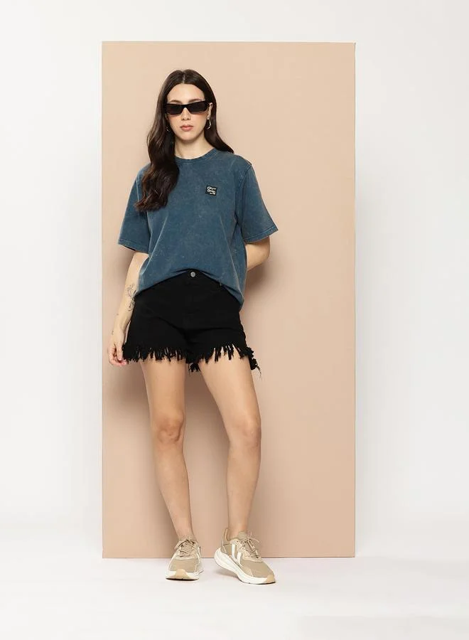Difference of Opinion Women Oversized Washed Printed T-Shirt