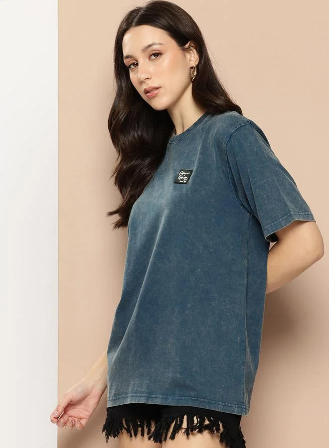 Difference of Opinion Women Oversized Washed Printed T-Shirt
