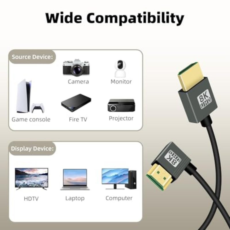 كابل ملفوف HDMI 90 درجة 8K إلى HDMI، زاوية قائمة 48 جيجابت في الثانية عالية السرعة ذكر إلى ذكر HDMI 2.1، يدعم HDR، 8K@60 هرتز، 4K@120 هرتز، متوافق مع كاميرات الفيديو والشاشات اليمنى - Image 3