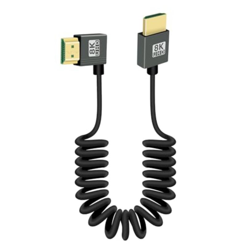 كابل ملفوف HDMI 90 درجة 8K إلى HDMI، زاوية قائمة 48 جيجابت في الثانية عالية السرعة ذكر إلى ذكر HDMI 2.1، يدعم HDR، 8K@60 هرتز، 4K@120 هرتز، متوافق مع كاميرات الفيديو والشاشات اليمنى - Image 1