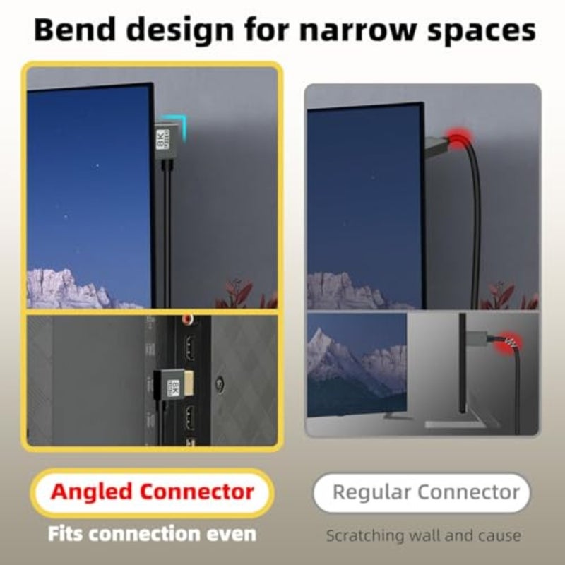 كابل ملفوف HDMI 90 درجة 8K إلى HDMI، زاوية قائمة 48 جيجابت في الثانية عالية السرعة ذكر إلى ذكر HDMI 2.1، يدعم HDR، 8K@60 هرتز، 4K@120 هرتز، متوافق مع كاميرات الفيديو والشاشات اليمنى - Image 2
