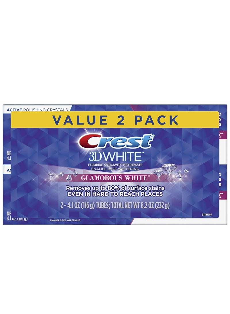 Crest 3D White, Whitening Toothpaste Glamorous White, 4.1 oz, Pack of 2