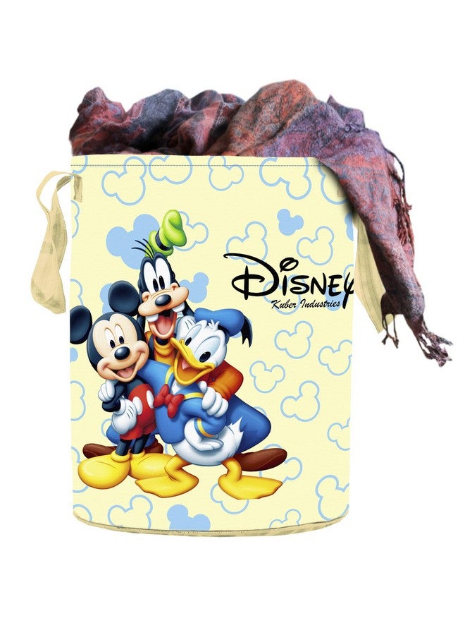 Kuber Industries Disney Team Mickey Round Non Wovan Laundry Basket with Lid & Handles|Collapsibal Material|Durable Stiched Handles|Size 37 x 37 x 47 CM |Capicity 45 LTR (Cream)-KUBMART12049 - Image 1
