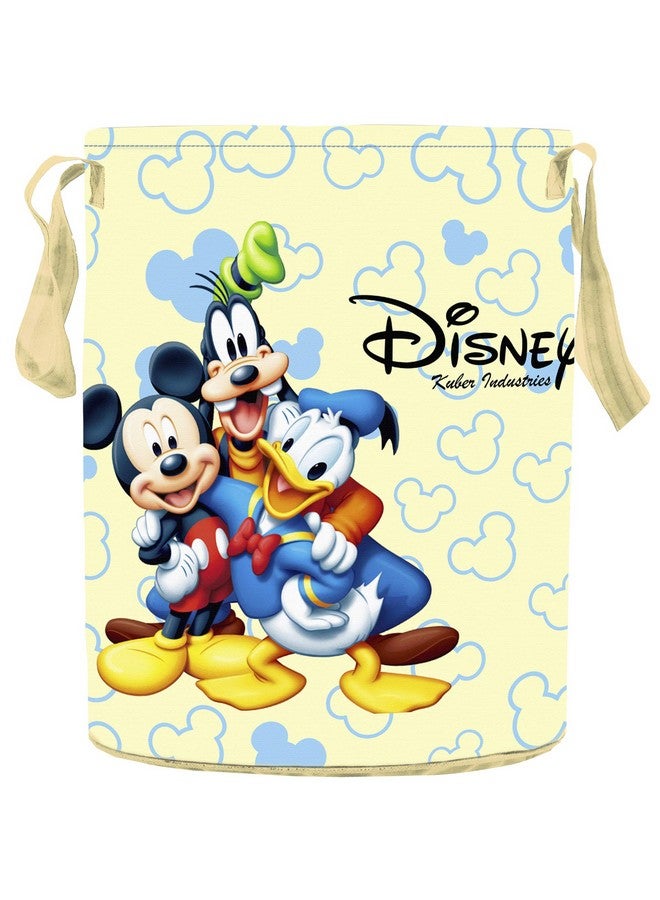 Kuber Industries Disney Team Mickey Round Non Wovan Laundry Basket with Lid & Handles|Collapsibal Material|Durable Stiched Handles|Size 37 x 37 x 47 CM |Capicity 45 LTR (Cream)-KUBMART12049 - Image 2