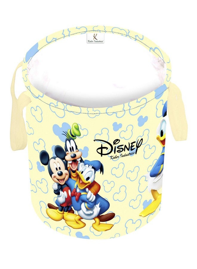 Kuber Industries Disney Team Mickey Round Non Wovan Laundry Basket with Lid & Handles|Collapsibal Material|Durable Stiched Handles|Size 37 x 37 x 47 CM |Capicity 45 LTR (Cream)-KUBMART12049 - Image 5