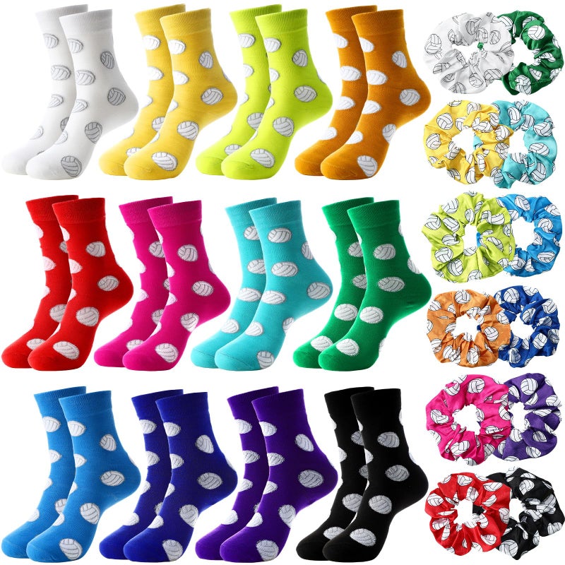 Vinsatin 24 Pcs Sport Team Gifts for Teen Girls Novelty Mid Calf Ball Socks and Scrunchie Hair Ties for Team Party FavorsVolleyball - Image 2