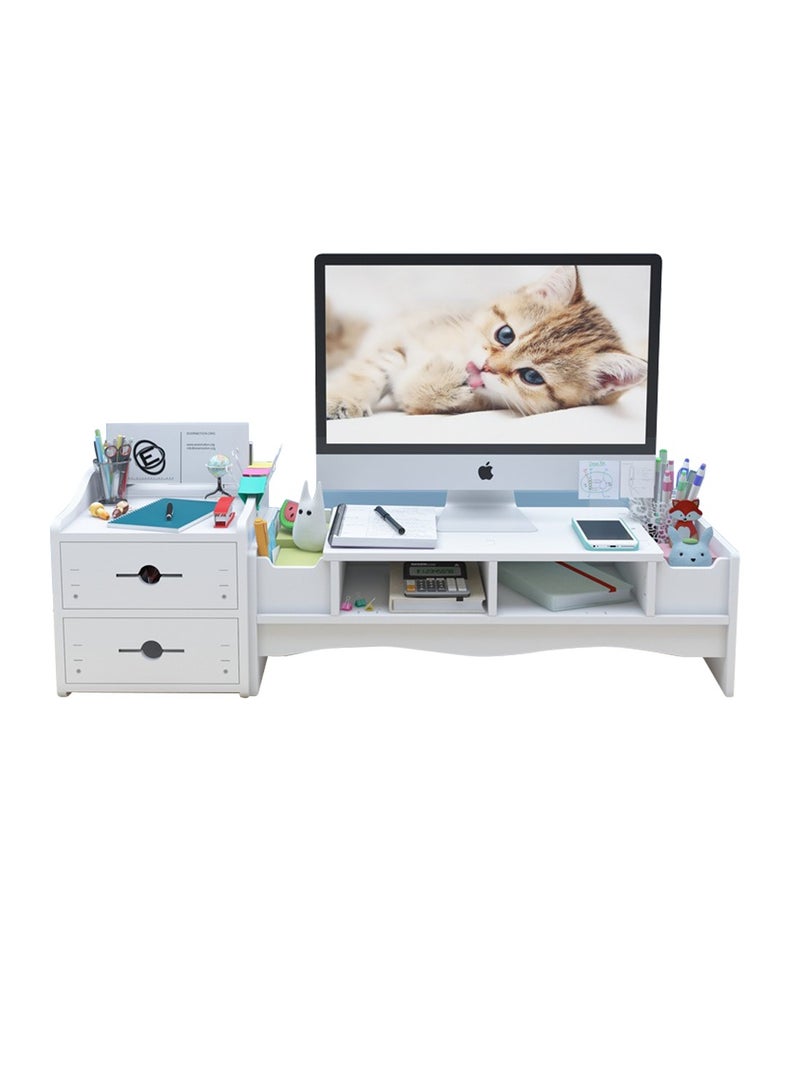 Kidle Office Desktop Computer Booster Stand with Drawer Organizer Desktop Monitor Stand Laptop Booster Base  - Image 1