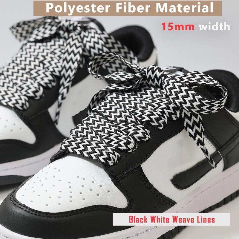 Handshop 2 pairs fat sneaker shoe laces, 3/5" wide thick flat shoelaces for basketball, tennis, sports shoes shoes Black white 140 - Image 2