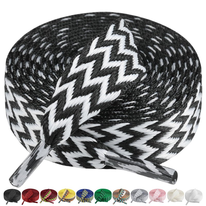 Handshop 2 pairs fat sneaker shoe laces, 3/5" wide thick flat shoelaces for basketball, tennis, sports shoes shoes Black white 140 - Image 1