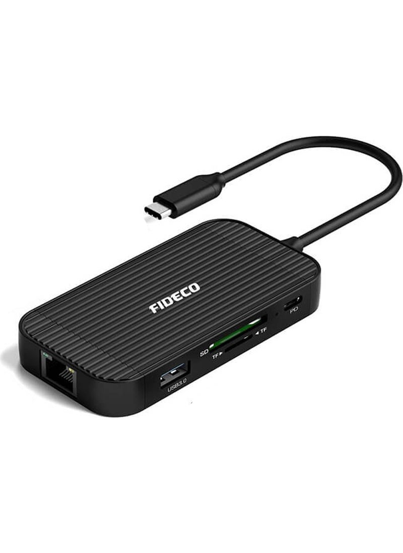 FIDECO - USB Type C To 4K HDMI USB 3.0 Hub Multiplexer Headphone Microphone Card Reader Gigabit Ethernet - Image 1