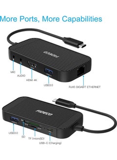 FIDECO USB Type C To 4K HDMI USB 3.0 Hub Multiplexer Headphone Microphone Card Reader Gigabit Ethernet  - Image 3