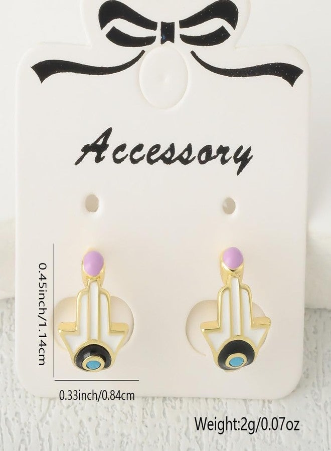 OIDIMS Tiny Evil Eye Small Hoop Earring for Women Protection Hamsa Hand of Fatima Mini Small Cuff Cartilage Earrings Hypoallergenic Piercing Huggie Sleeper Hoops Fashion Jewelry 8mm (White) - Image 4