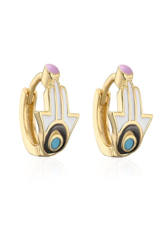 OIDIMS Tiny Evil Eye Small Hoop Earring for Women Protection Hamsa Hand of Fatima Mini Small Cuff Cartilage Earrings Hypoallergenic Piercing Huggie Sleeper Hoops Fashion Jewelry 8mm (White) - Image 1