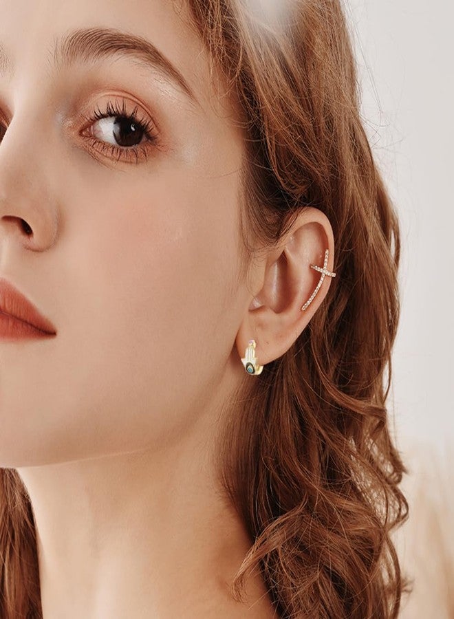 OIDIMS Tiny Evil Eye Small Hoop Earring for Women Protection Hamsa Hand of Fatima Mini Small Cuff Cartilage Earrings Hypoallergenic Piercing Huggie Sleeper Hoops Fashion Jewelry 8mm (White) - Image 3