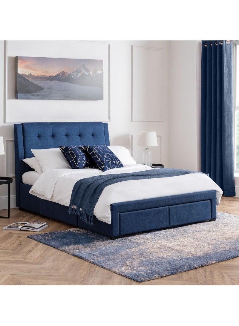 A to Z Furniture Fullerton Blue Fabric 4 Drawer Storage Bed 160x200cm Queen size Bed in Blue Color  - Image 2