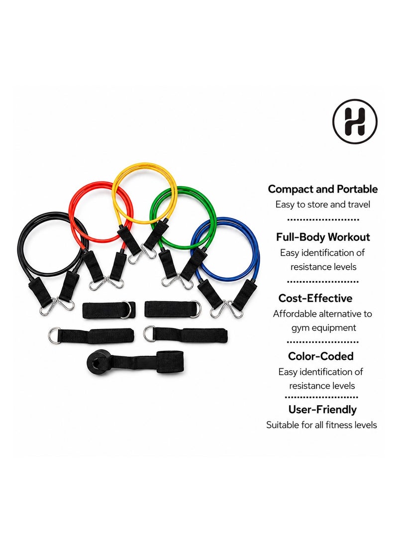 H PRO HM Sports 11 PCS Resistance Bands Set with Handles, Door Anchor and Ankle Straps | Multi Level Exercise Tubes for Home Gym, Strength Training, Yoga and Full Body Workouts - Image 5
