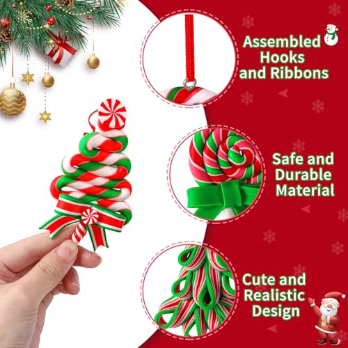 AUGSUN 16Pcs Christmas Lollipop Ornaments, Colorful Mini Candy Cane Hanging Ornaments Polymer Clay Peppermint Pendants for Xmas Tree Party Home Decorations - Image 4