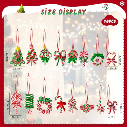 AUGSUN 16Pcs Christmas Lollipop Ornaments, Colorful Mini Candy Cane Hanging Ornaments Polymer Clay Peppermint Pendants for Xmas Tree Party Home Decorations - Image 3