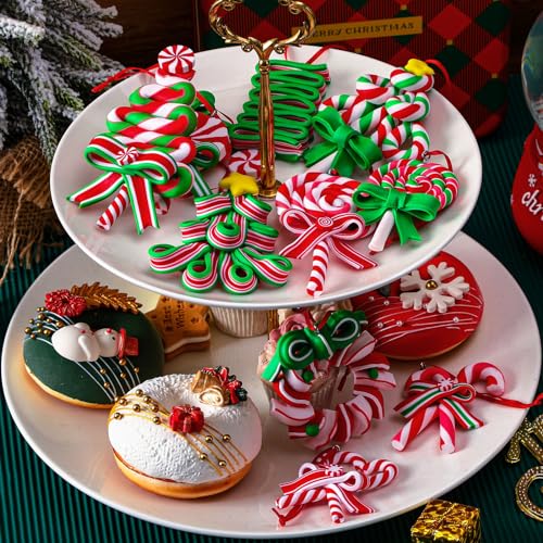 AUGSUN 16Pcs Christmas Lollipop Ornaments, Colorful Mini Candy Cane Hanging Ornaments Polymer Clay Peppermint Pendants for Xmas Tree Party Home Decorations - Image 5