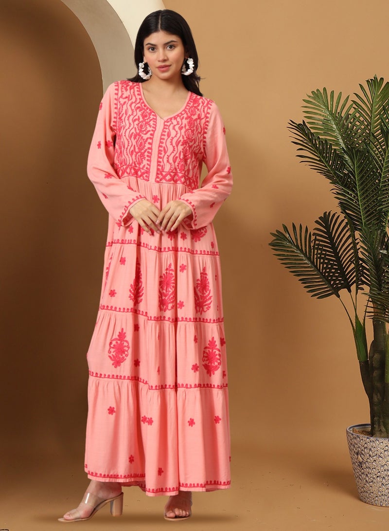 الايا جلابية لوكنو شيكانكاري مطرزة يدويًا بالرايون - Image 1