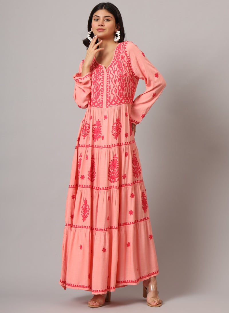 الايا جلابية لوكنو شيكانكاري مطرزة يدويًا بالرايون - Image 3