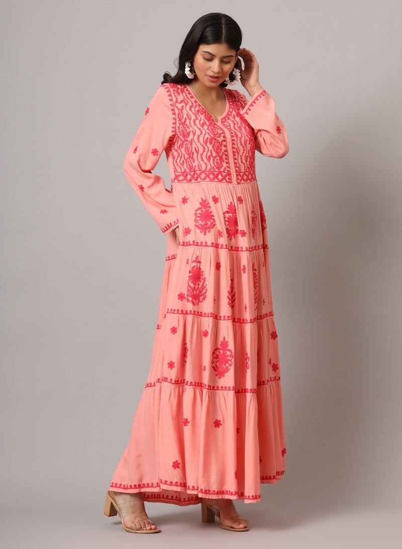 الايا جلابية لوكنو شيكانكاري مطرزة يدويًا بالرايون - Image 4