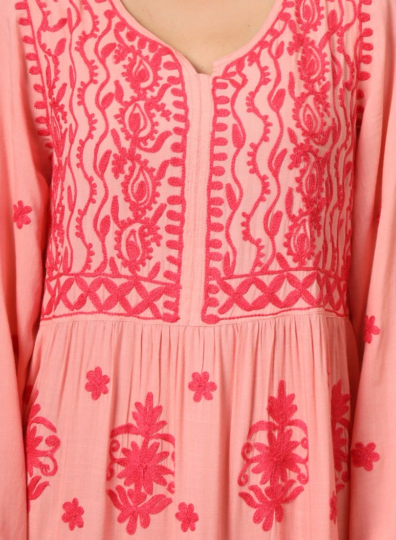 الايا جلابية لوكنو شيكانكاري مطرزة يدويًا بالرايون - Image 5