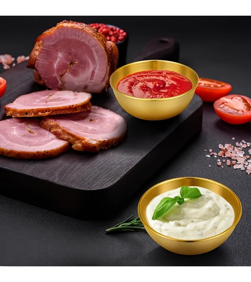 2 Pcs High Quality Stainless Steel Golden Sauce Dish Seasoning Bowl Dipping Dish - Image 2