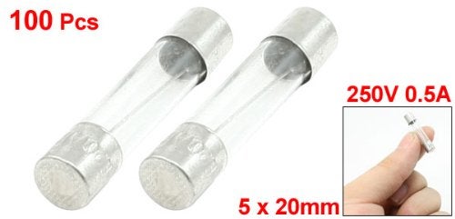 uxcell 100 Pcs 250 Volts 0.5Amp Fast Blow Type Glass Tube Fuses 5 x 20mm - Image 2