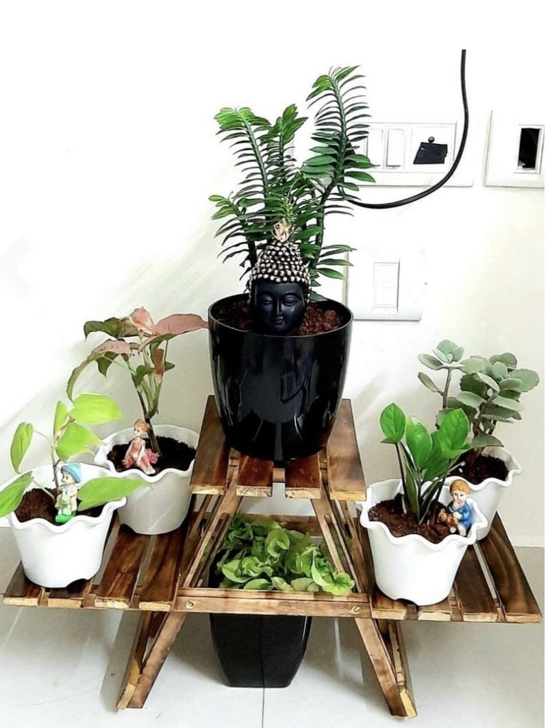 VDIX Plant Stand with 3 Decks Outdoor Plant Stand Wooden Folding Flower Pot Table/Wooden Stand for palanter/Home Decor Table - Image 4
