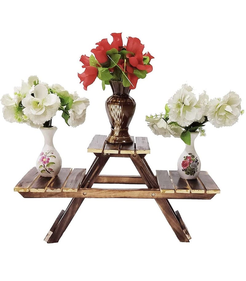 VDIX Plant Stand with 3 Decks Outdoor Plant Stand Wooden Folding Flower Pot Table/Wooden Stand for palanter/Home Decor Table - Image 1