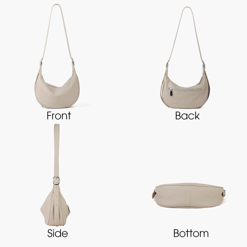 DONNAIN Casual Soft Leather Hobo Bags Women Crossbody, Trendy Crescent Shoulder Bag and Mini Purse (New Beige, Small) - Image 3