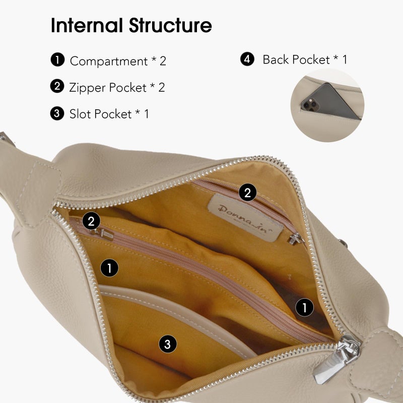 DONNAIN Casual Soft Leather Hobo Bags Women Crossbody, Trendy Crescent Shoulder Bag and Mini Purse (New Beige, Small) - Image 5