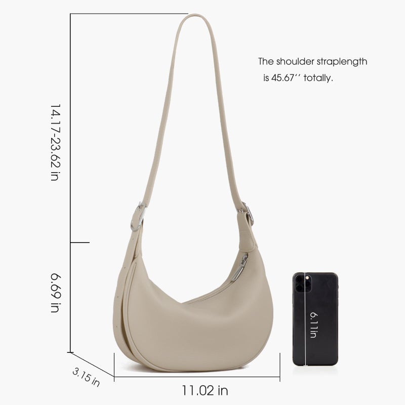 DONNAIN Casual Soft Leather Hobo Bags Women Crossbody, Trendy Crescent Shoulder Bag and Mini Purse (New Beige, Small) - Image 2
