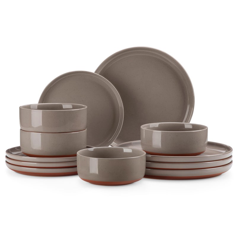 MALACASA Plates and Bowls Sets, 12 Pieces Modern Stoneware Dinnerware Set for 4 Kitchen Dinner Set Ceramic Dishware Dishes Set Microwave and Dishwasher Safe, Brown, Series TARA - Image 1