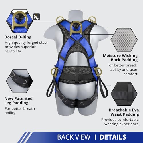 TT TRSMIMA Safety Harness Fall Protection Upgrade 4 Quick Buckles Construction Full Body Harness with 6 Adjustment D-ring - Image 3