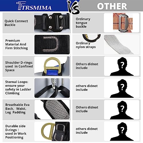 TT TRSMIMA Safety Harness Fall Protection Upgrade 4 Quick Buckles Construction Full Body Harness with 6 Adjustment D-ring - Image 4