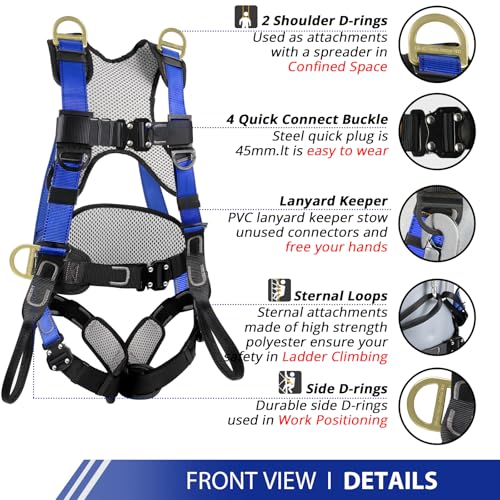 TT TRSMIMA Safety Harness Fall Protection Upgrade 4 Quick Buckles Construction Full Body Harness with 6 Adjustment D-ring - Image 2