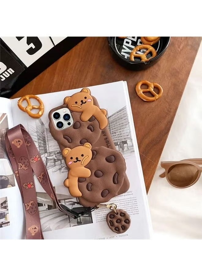 iPhone 15 Pro Max Case Cookie Bear Kawaii Phone Case, Cute iPhone 15 Pro Max Case with Lanyard 3D Cartoon Bear Soft Silicone Protective Case Fun for iPhone 15 Pro Max Women Girls - Image 3