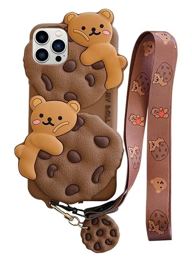 iPhone 15 Pro Max Case Cookie Bear Kawaii Phone Case, Cute iPhone 15 Pro Max Case with Lanyard 3D Cartoon Bear Soft Silicone Protective Case Fun for iPhone 15 Pro Max Women Girls - Image 1